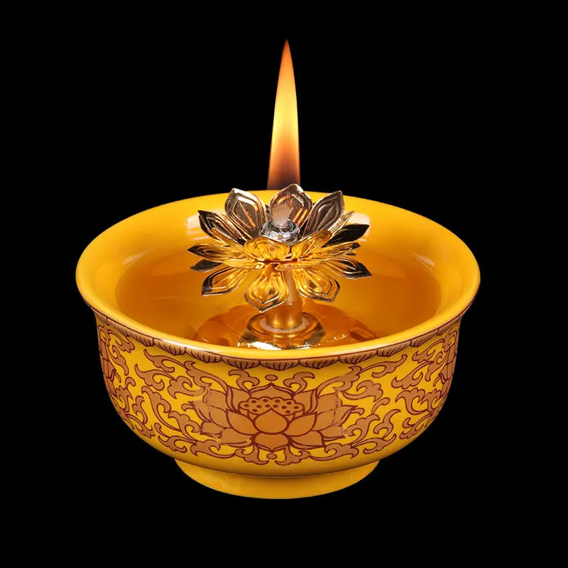 Chinese Retro Ceramic Kerosene Oil Lamp – Lotus & Buddha Design, Handmade For Home Decor, Parties, Or Emergency Lighting