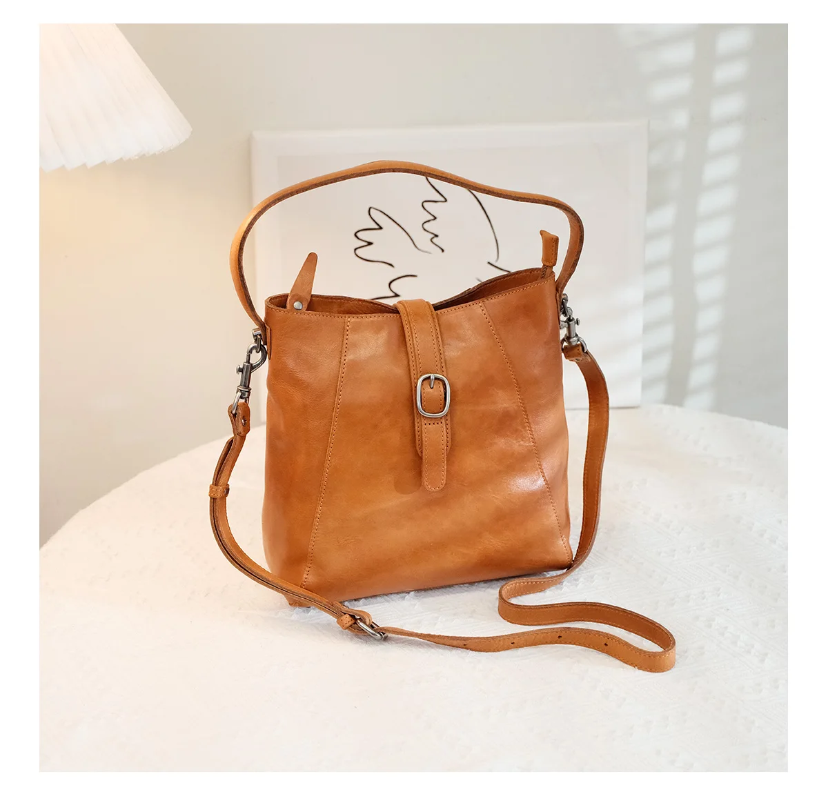 Lässiger Vintage-Organizer, handgefertigte Handtasche aus pflanzlich gegerbtem Rindsleder, tägliche Pendelarbeit, Schulter-Crossbody-Tasche aus echtem Leder – Detail 11