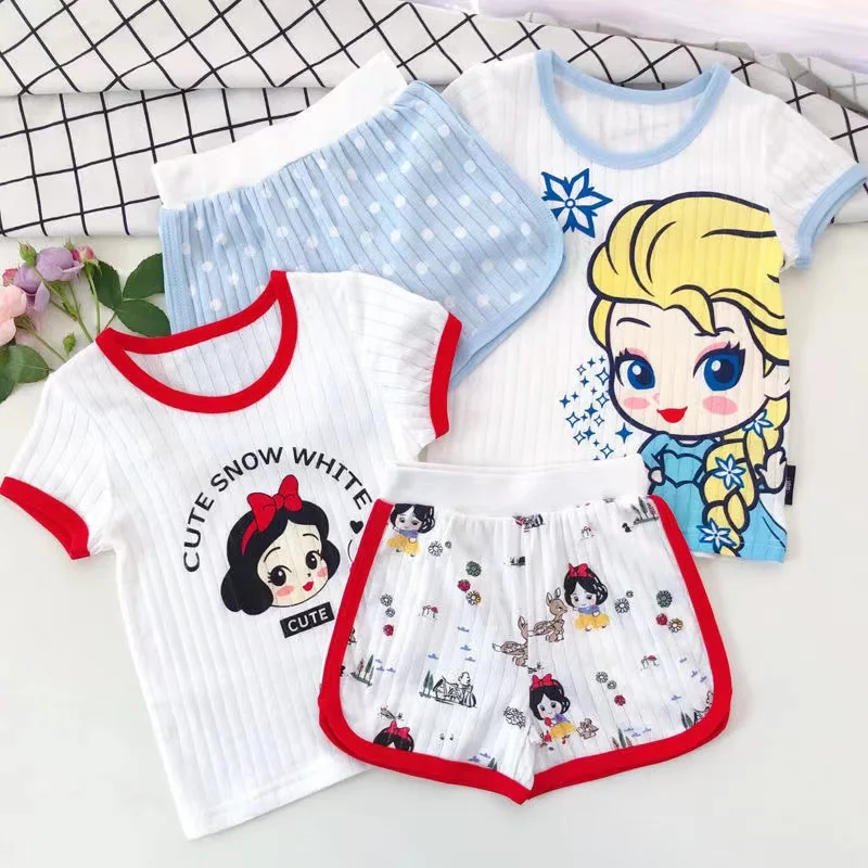 

Congme Baby Girls Summer Pajamas Kids Princess Short sleeves Clothes Cotton Suit Top+ Pant Set Girls Homewear Pajamas