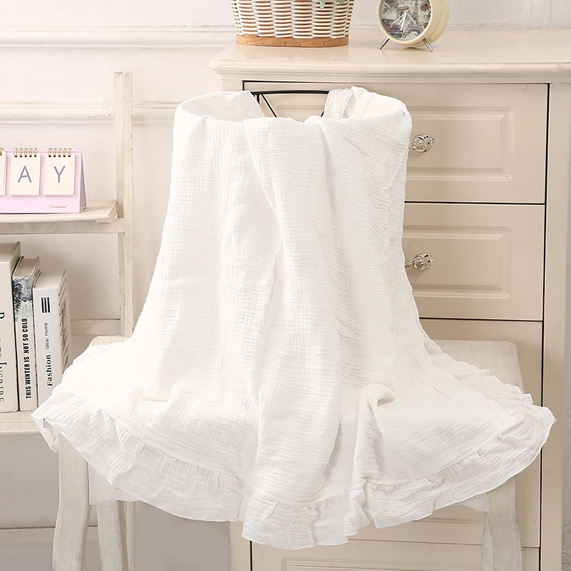 100% Organic Cotton Baby Wrap Gauze Ruffle Baby Blanket Newborn Security Muslin Swaddle Blanket 5