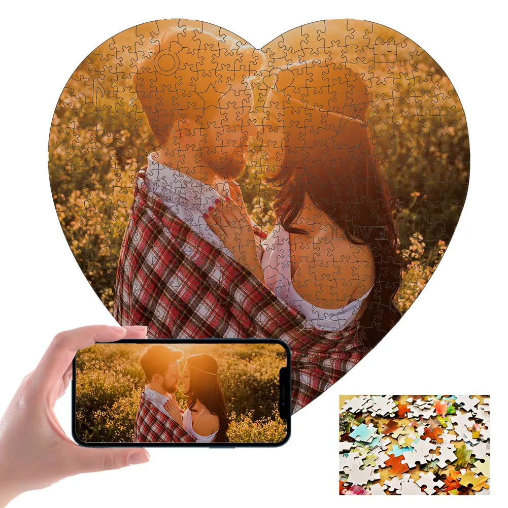 Photo Custom Wooden Puzzle Personalized Jigsaw Round Heart Shape DIY Assemble Game Toys for Adults Kids Decoration With Box 3