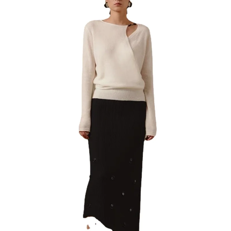 

VII 2024 Early Spring Woman Clothing Magnetic Chain Design Cutout Knit Pullover Top Sweater Women Knitwear Free Shipping Offers