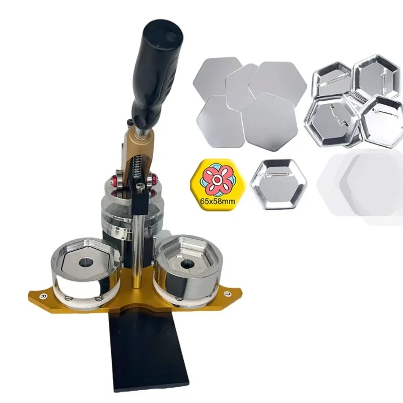 Hexagonal Button Badge Machine 65*58mm with Button 100Pcs Mirror Badges Suitable for Hexagonal Professional Manufacturer