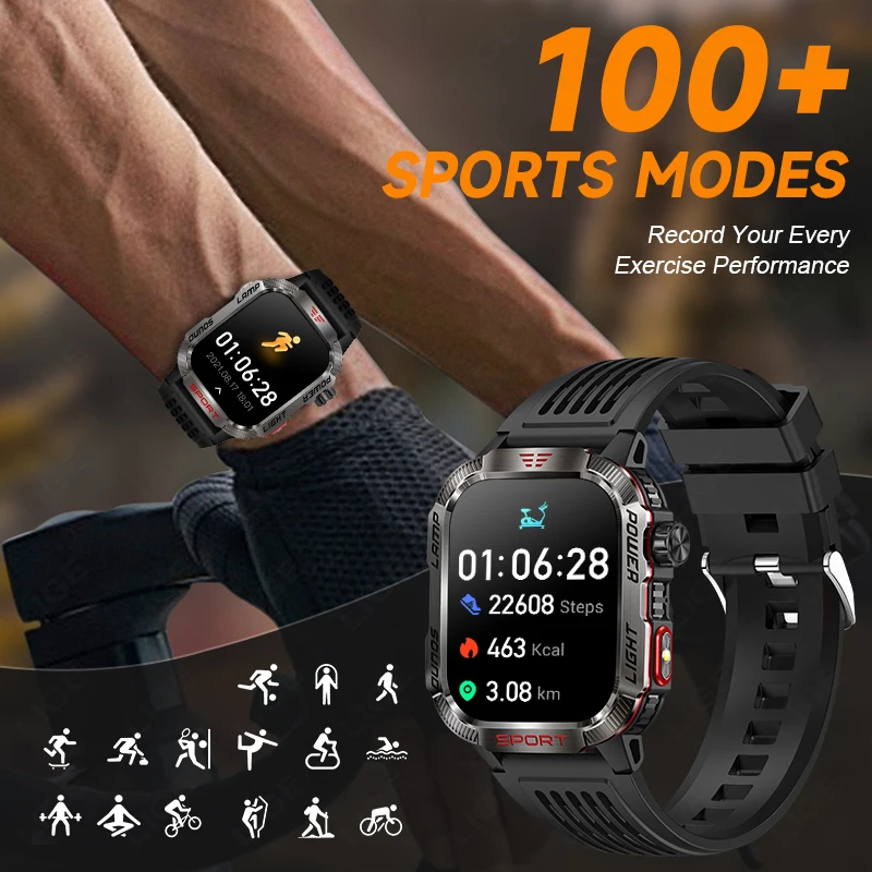 2024 New Military Outdoor Men's Smart Watch 600 mAh Battery Waterproof Fitness Blood Oxygen Bluetooth Call Smartwatch For Xiaomi 3