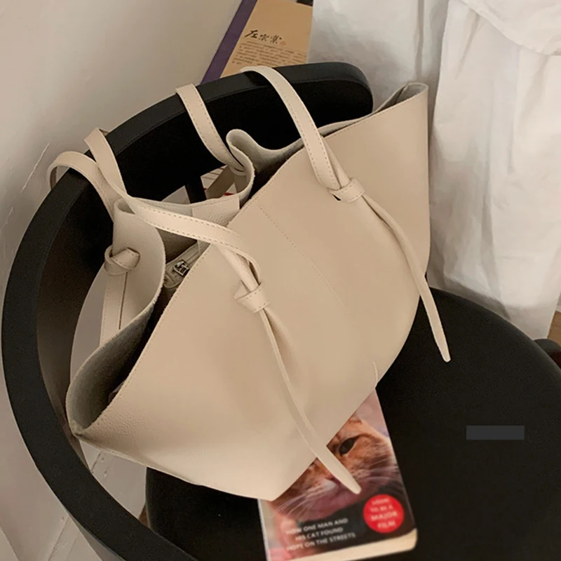 Luxury Designer Women's Soft PU Leather 2-in-1 Shoulder Tote Bag Set Big Capacity Branded Shopper Handbags Gray Blue PinkTan