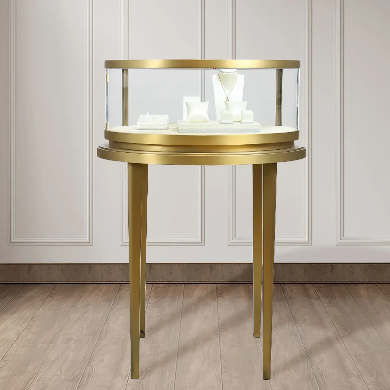 Custom Modern glass led light display floor standing round Display Counters Set Showcase Cabinet for Nail Salon Us