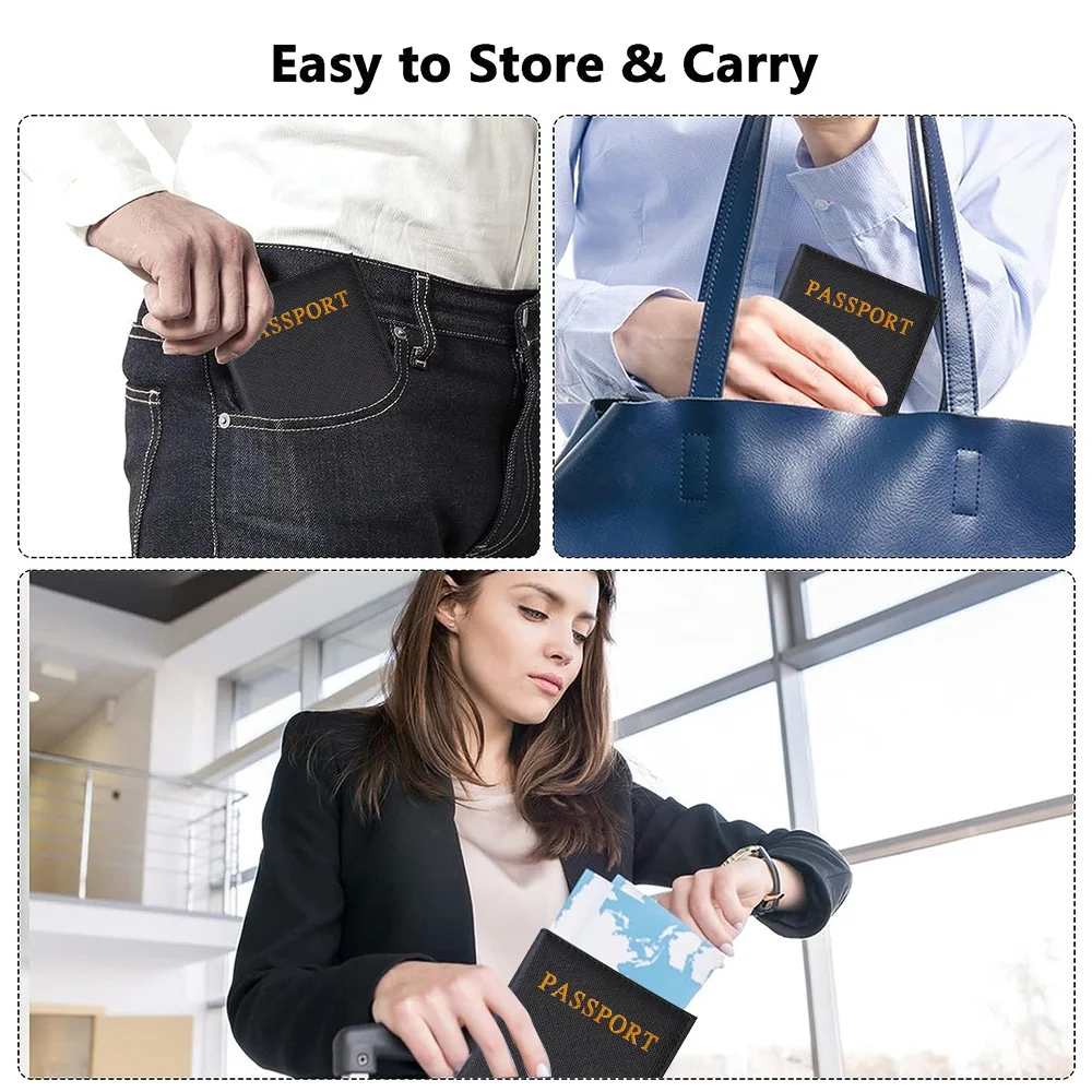Waterproof Black Leather Passport Holder with Customizable Engraving
