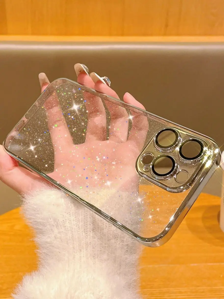 thumbnail image 1 of Brillo de estrella galvanizado con protección de lente para iPhone 15Pro Max 14Plus 13 12 11 Pro max funda para teléfono móvil, 1 of 5