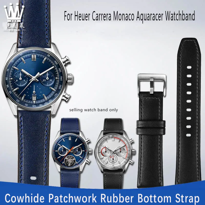 Cinturino Inferiore In Pelle Bovina + Gomma 22Mm Per Tag Heuer Carrera Monaco Aquaracer Cinturino A Sgancio Rapido Bracciale Nero/Marrone/Blu