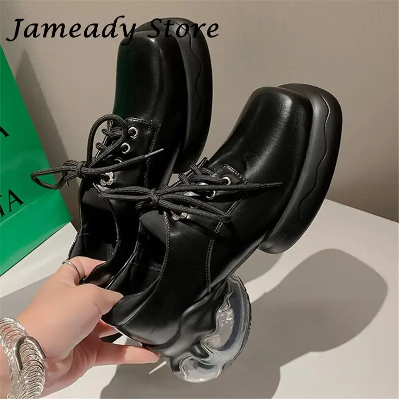

Thick Bottom High Heel Women Pumps Square Toe Strange Style Platfrom Genuine Leather Loafers British Style Casual Single Shoes