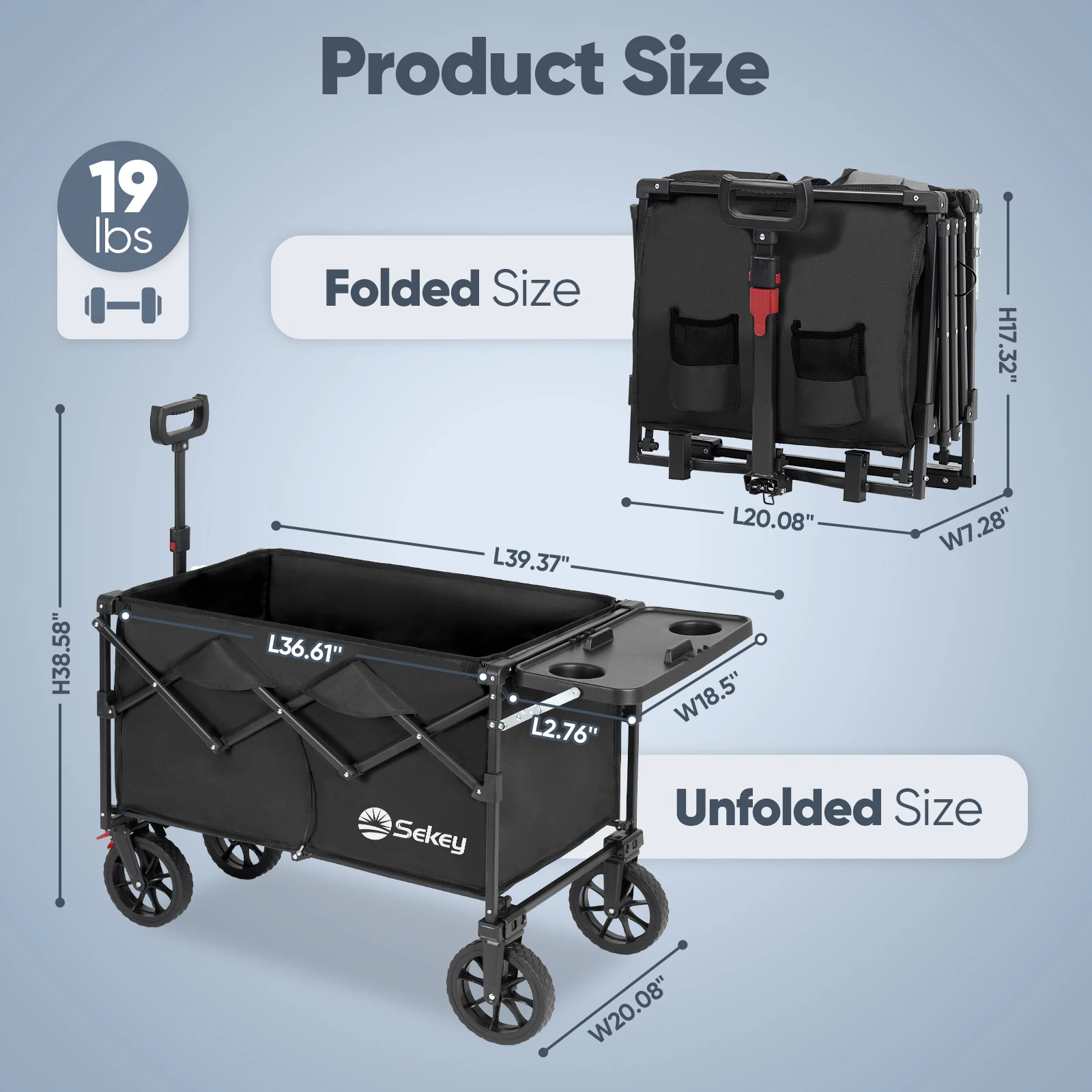 250L collapsible wagon with folding table drink holders foldble beach wagon all-terrain wheels 330LBS
