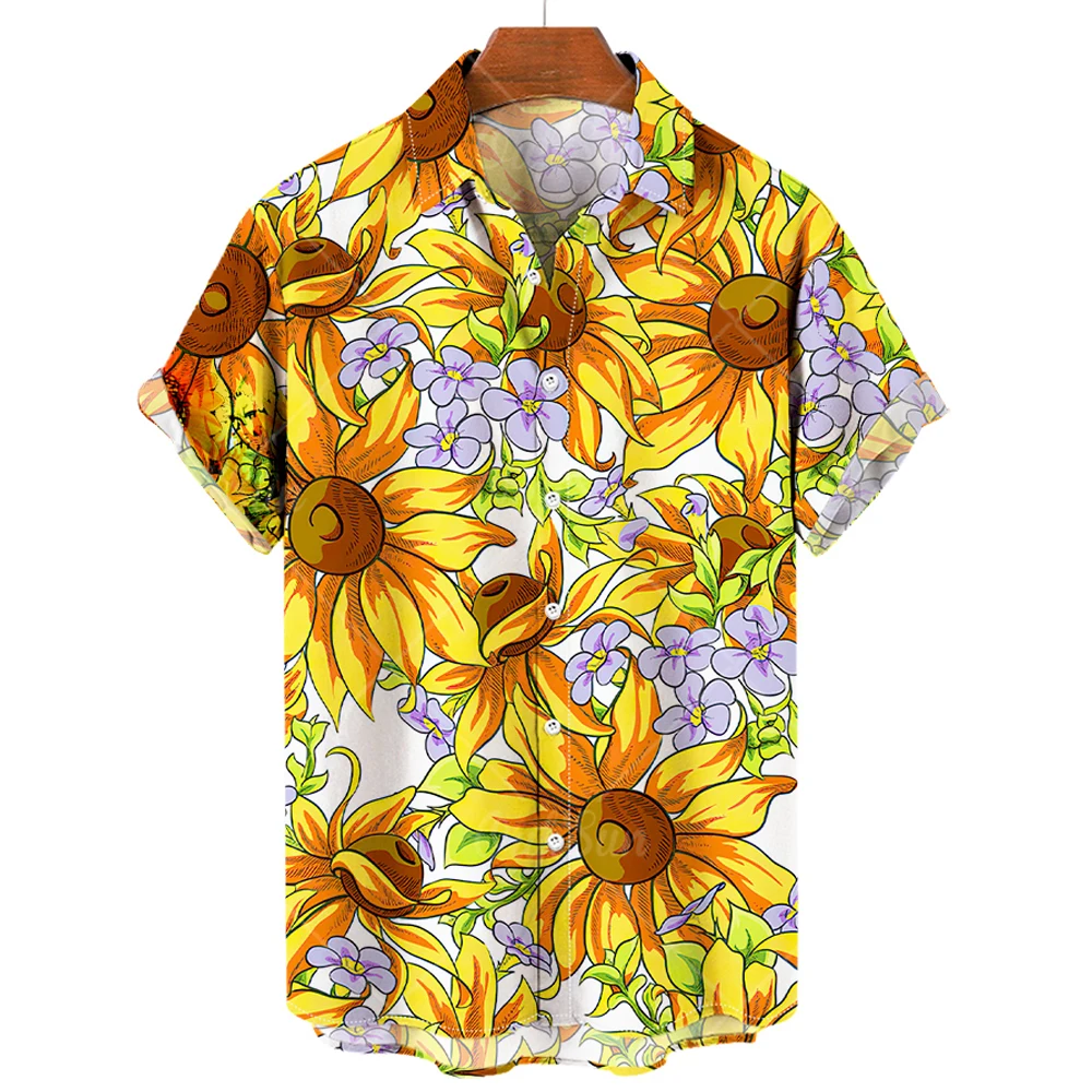 thumbnail image 1 of Camisas hawaianas para hombre, camisas con estampado 3D de girasoles para hombre, ropa de moda con solapa de manga corta para hombre, camisetas holgadas de gran tamaño, 1 of 5