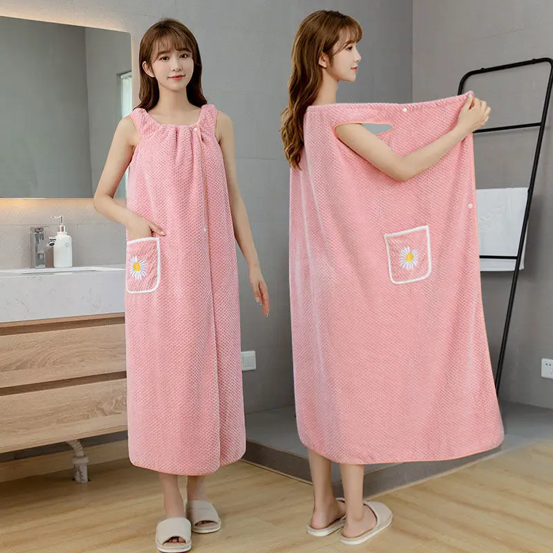 Coral Velvet Nightgown Women Bathrobe Nightgown Homewear Wearable Towel Adult Bath Towel Absorbent Yukata