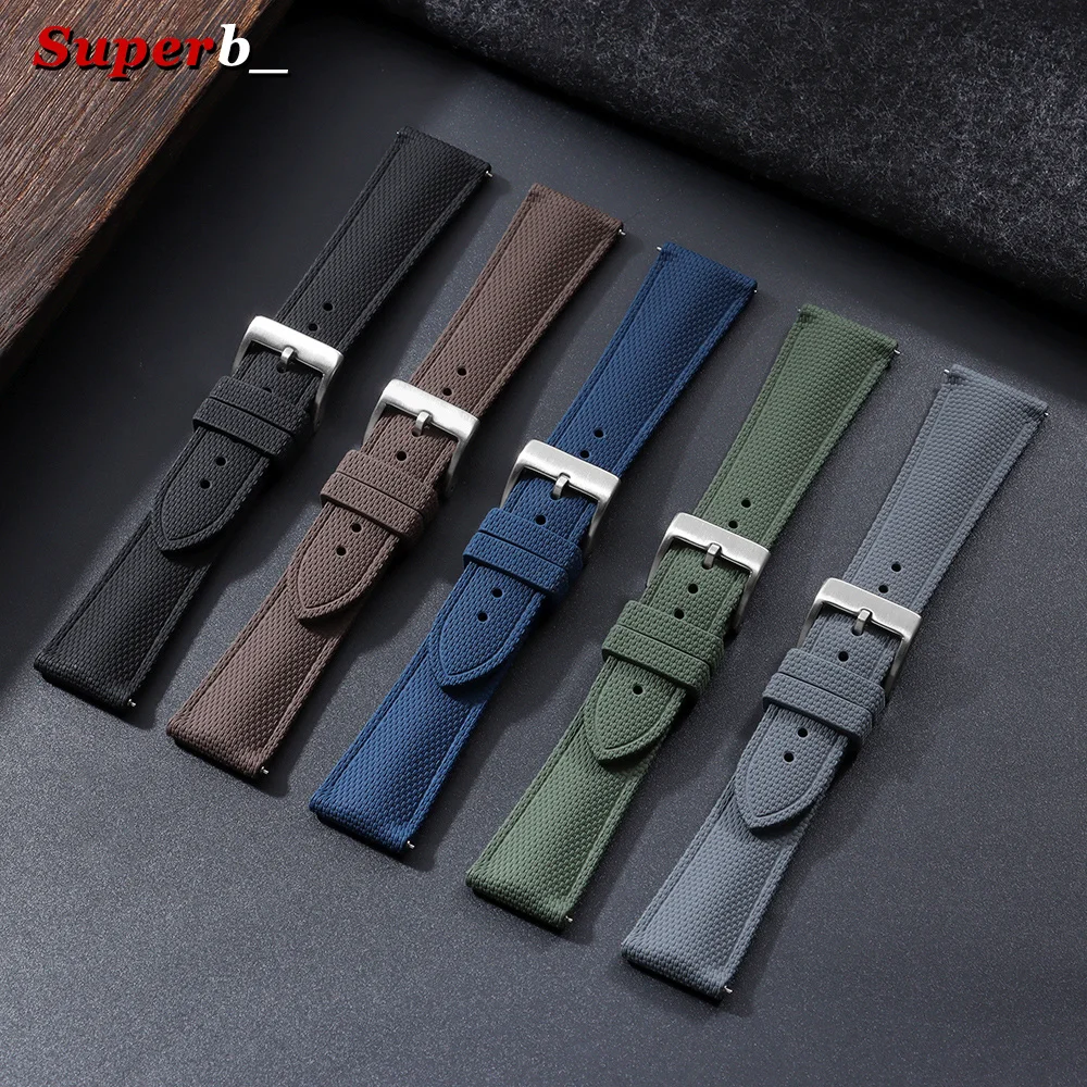 Enhanced FKM Rubber Waterproof Sports Watch Band with Quick Release - Wristband 20mm, 21mm, 22mm