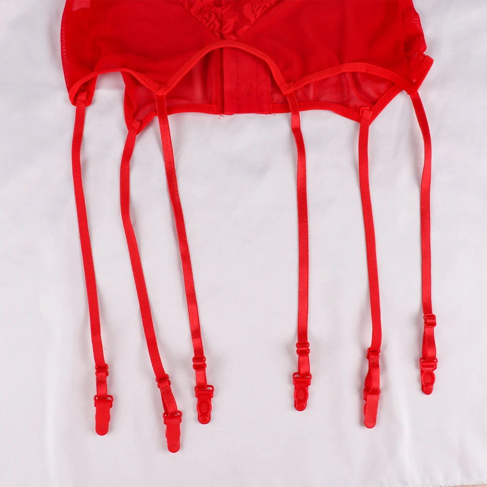 Liga de malla de cintura alta hueca sexy de encaje rosa diseño de 2 botonadura lazo elástico accesorios de Liga