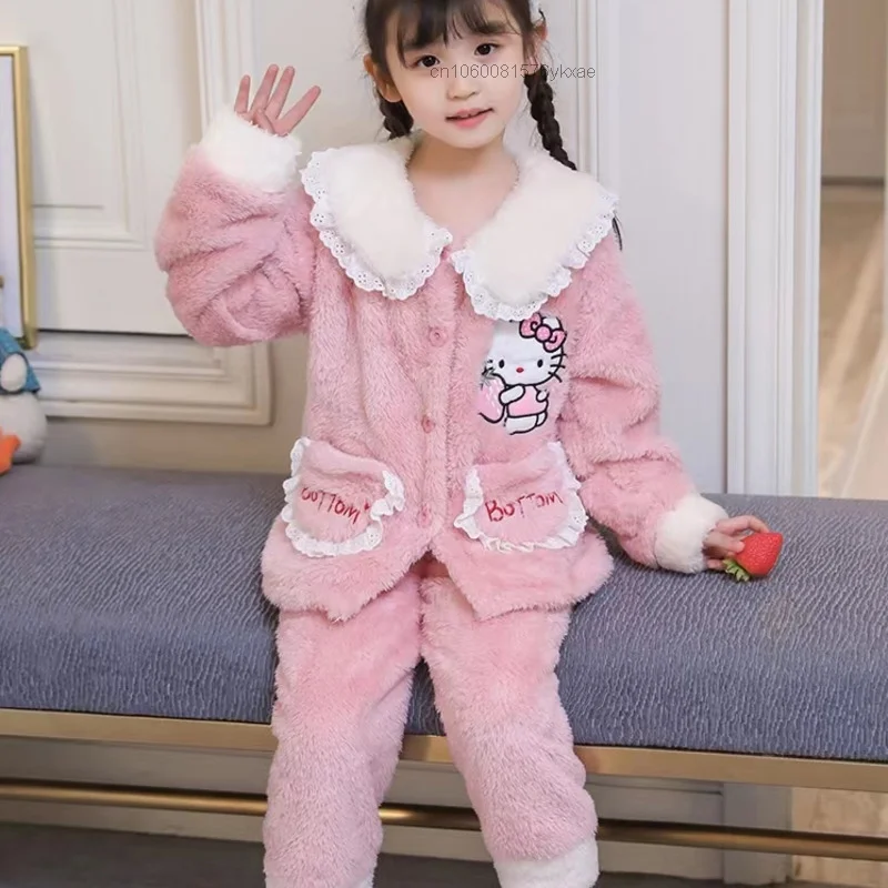 Hello Kitty Pajamas Women Thicken Warm One Piece Pajamas Winter Kids  Flannel Hooded Jumpsuit Soft Sleepwear Homewear Clothes - AliExpress