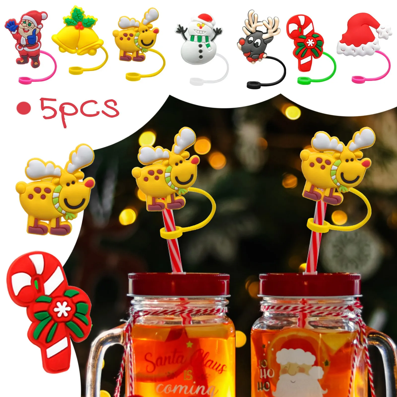 Straw Toppers Charms Decoration Silicone Straw Caps Drinking Charms For Straws Party Decoration