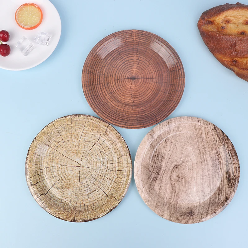 10 Pcs 7 Inch Vintage Faux Woodgrain Disposable Utensil Tray Birthday Holiday Party Disposable Tray