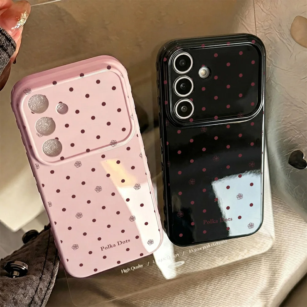 Chic Polka Dots Floral Soft Cover Phone Case with Love Side Button