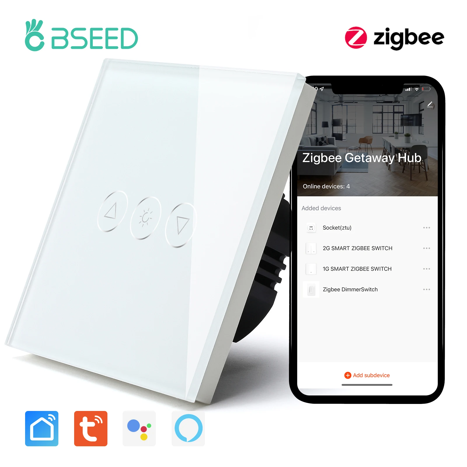 BSEED Zigbee Dimmer Light Switches 1Gang1Way Wall Dimmable Smart Switch