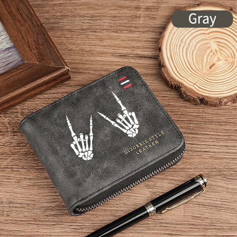 Dominator Dark Skull Herren-Geldbörse im Vintage-Stil, kurze Geldbörse mit Reißverschluss, lässige Schnalle, Taillenkette, Geldbeutel für Studenten, Geschenk – Detail 11