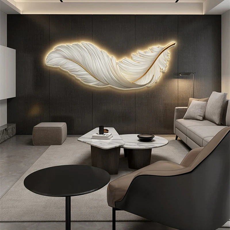 

LED with Light Emitting Feather Living Room Decoration Painting Sofa Background Wall Modern, Simple and Luxurious