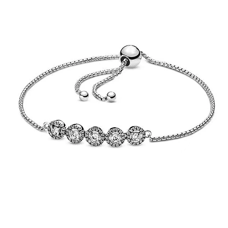 New 100% 925 Silver Shining Tennis Bracelet Rope Sliding Buckle Bracelet DIY Charming Jewelry Gifts Fashion Light Luxury