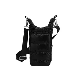 Nylon Water Bottle Carrier Bag with Front Pocket and Shoulder Strap (Black)
