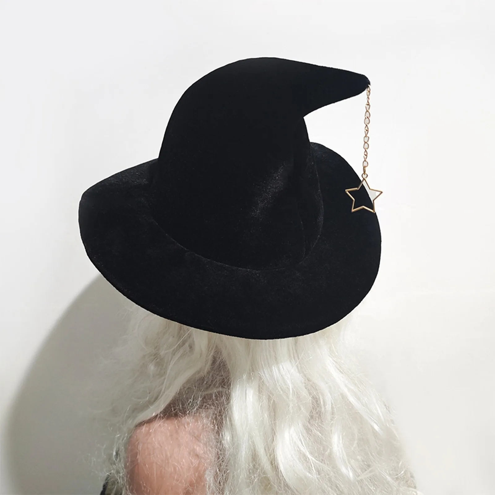 Women's Halloween Metal Star Pendant Witch Hat Makeup Stage Party Dress Up Performance Halloween Hat Cosplay Costume Accessory