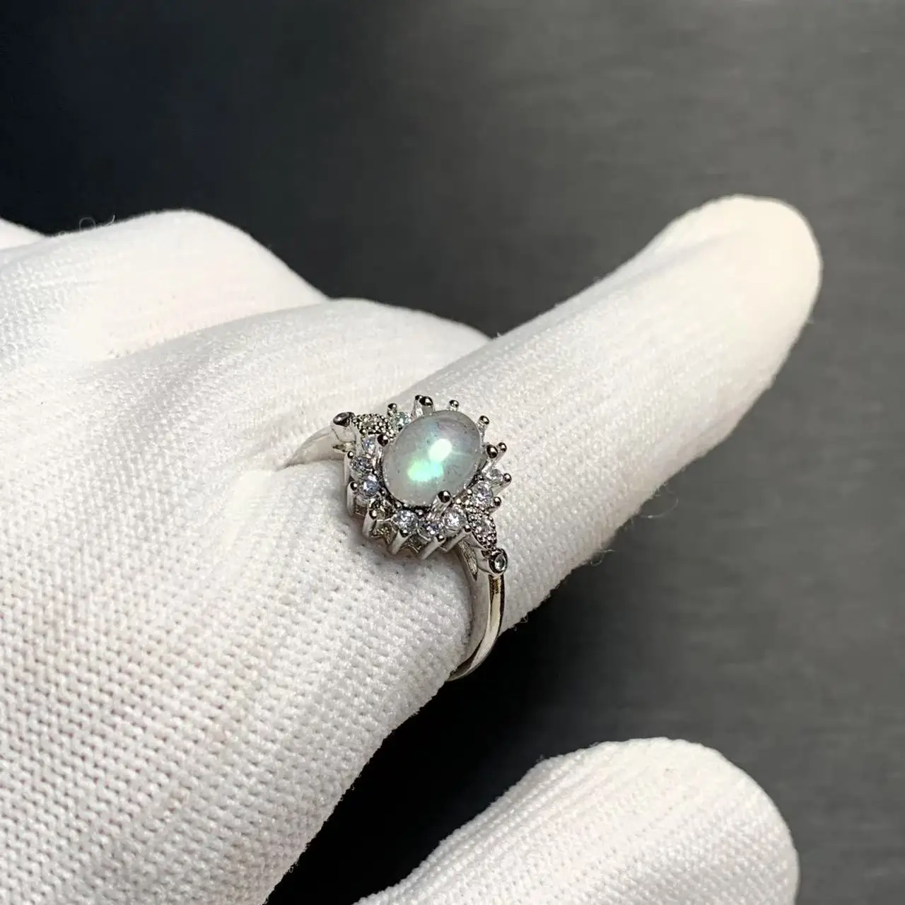 8MM Natural Moonstone Ring Adjustable Female Oval  light ring Jewelry for Women Gift Wholesale High Quality Vintage Fine