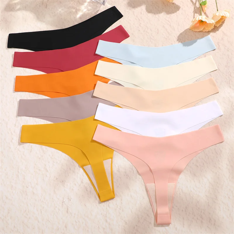 Seamless Thong Set for Women - Breathable V Waist G-String Panties in Solid Colors