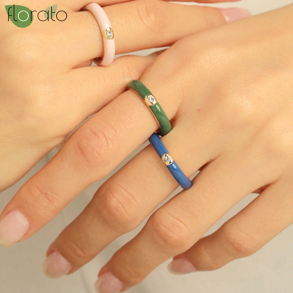 Premium Gold Plated Colorful Enamel Engagement Rings for Women Fashion Wedding Luxury Jewelry Party Women's Accessories - 4