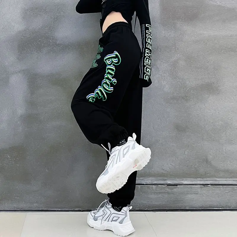 Jazz Dance Women's High Street Sports Spring and Autumn Patchwork Printed Letters Solid Color Versatile Leggings Casual Pants girls shoes 2023 autumn kids fashion brand mary jane dress dance princess flats baby toddler stud bow non slip shoes soft sole