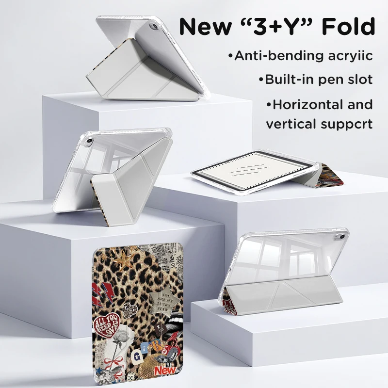 Versatile Y-Fold iPad Case with Adjustable Stand and Auto Wake/Sleep Functionality