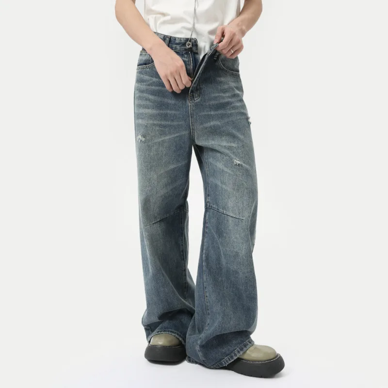 IEFB American Style Men's Denim Pants Washing Fashion Loose Men's Straight Trousers Casual Wide Leg Jeans New Summer 2024 9C6303 2