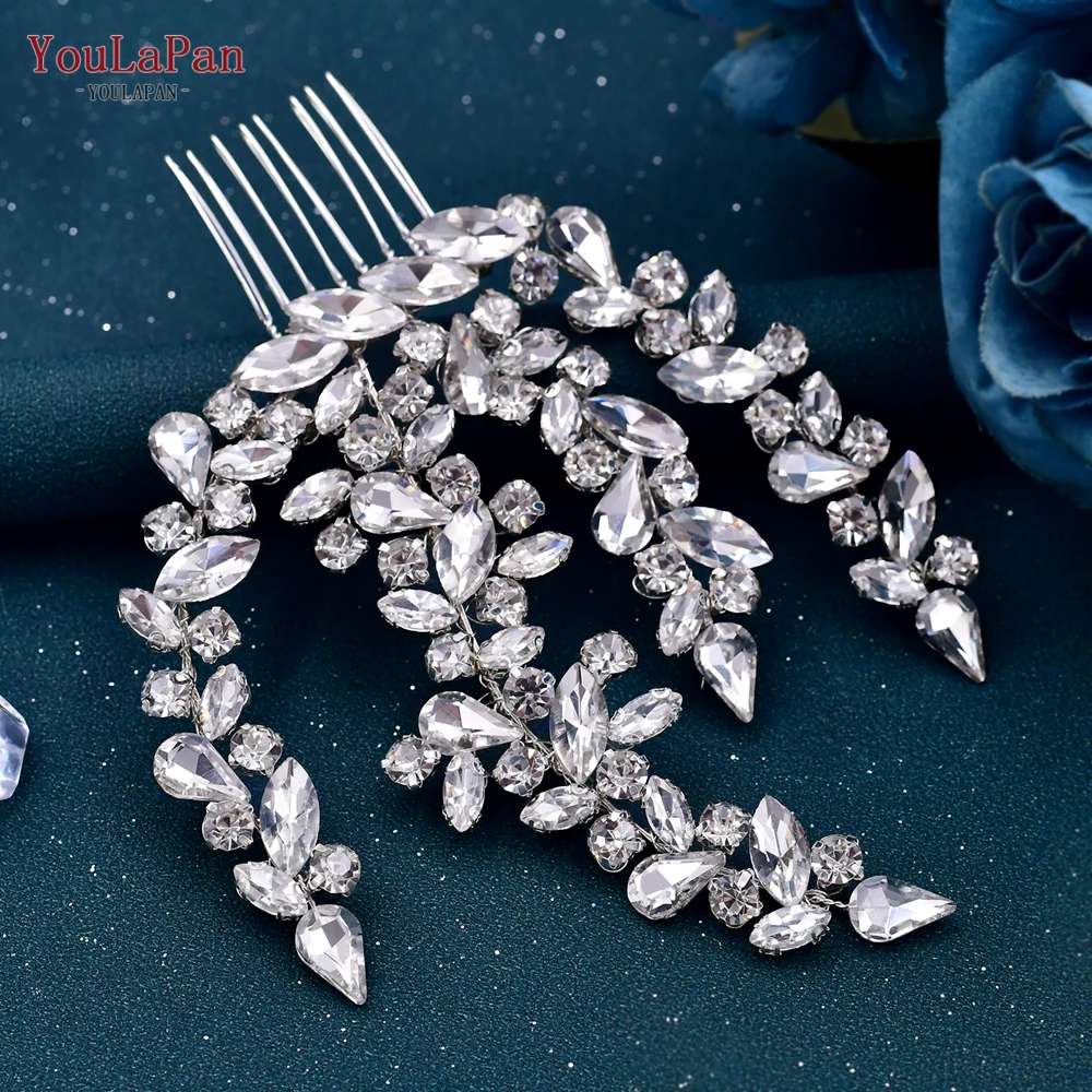 YouLaPan HP489 Bridal Headwear with Comb Woman Hair Clips Bride Wedding Hair Accessories Trendy Crystal Headdress for Party