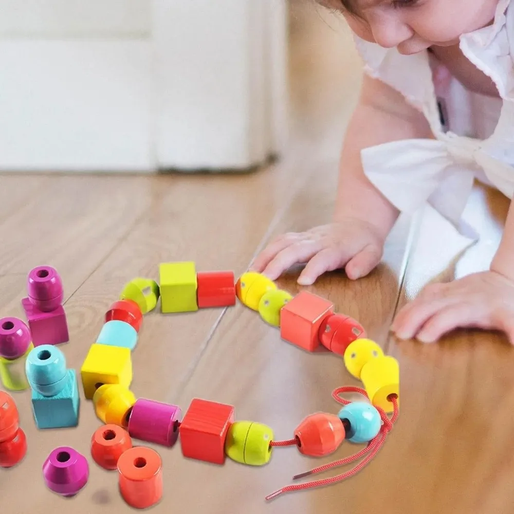 Colorful Wooden Toys Matching Game Beaded Design Color Shape Matching Puzzle Funny Wooden Material Color Cognition Toddler Play