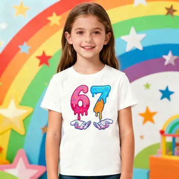 Creative Design 67 Theme Series Printed Tshirt Christmas Latest Trendy Style Meme Kids Shirt Boys and Girls Fashion Xmas Tops 1