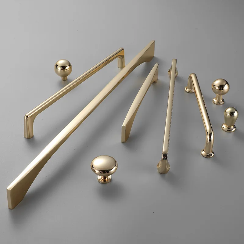 Zinc Alloy Bright Gold Kitchen Cabinet Door Handle Modern Cabinet Knobs Furniture Drawer Pulls Handles Home Hardware furniture handles kitchen door handles