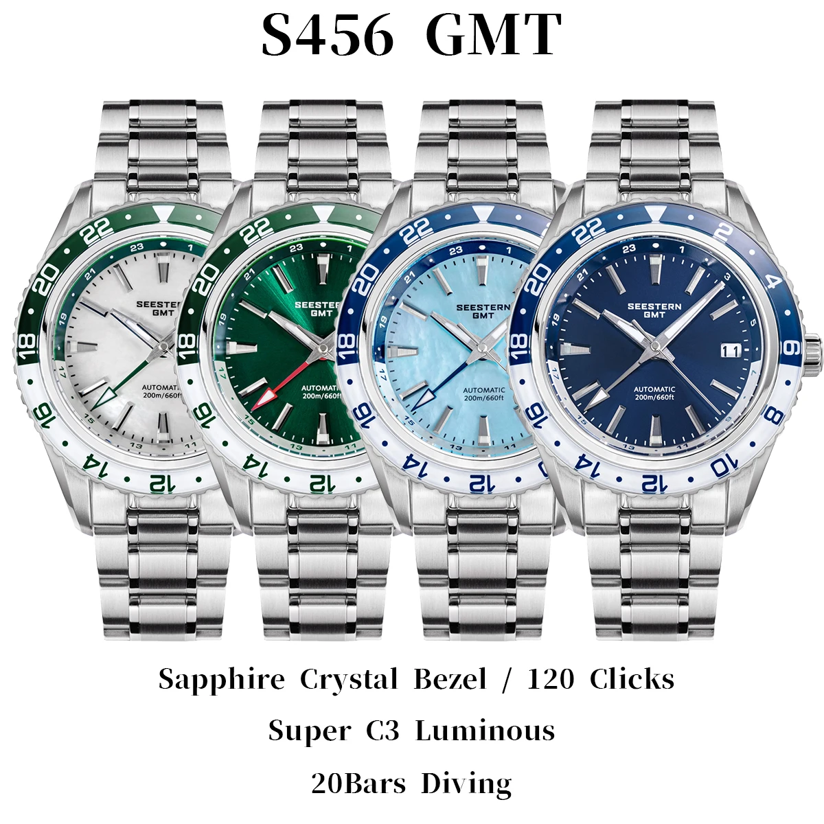 SEESTERN Men of Watch Office GMT Automatic NH34 Movement Sapphire Glass Bezel 20bar Waterproof Diver Mechanical Wristwatch S456 2