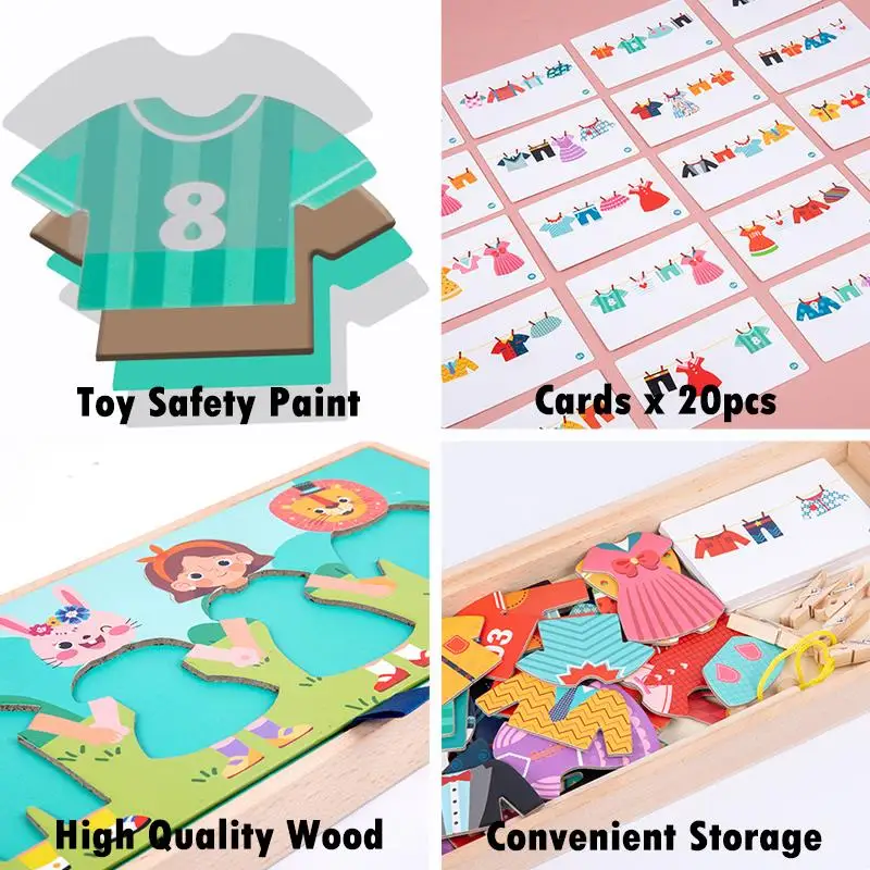 Wooden Kids Clothes Drying Dress-Up Puzzle Jigsaw Montessori Games  Toys Thinking Games Educational Matching Sorting Toys Gifts 5