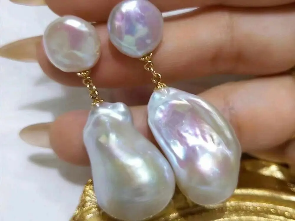 

gorgeous south sea 10-11,15-18mm south sea white pearl dangle earring