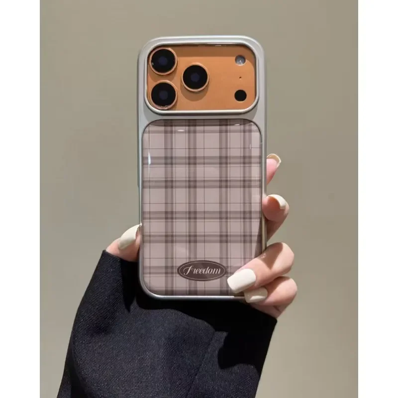 Light Gray Grid Electroplating Drip Glue Phone Case - Anti-Fall Y2K Cover, Edge Protection