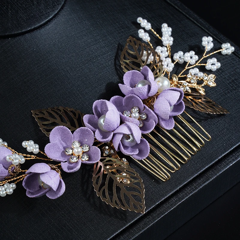 Handmade Vintage Style Gold Leaf Floral Pearl Bridal Hair Comb Fashion Wedding Head Accessorties for Women Headdress Party Tiara