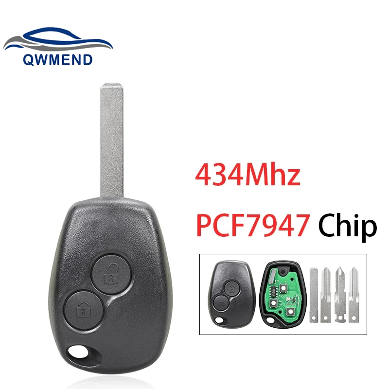 

QWMEND for Renault Car Key 2B PCF7947 Chip 434Mhz Car Remote Key for Renault Megane Modus Clio Kangoo Logan Sandero Duster