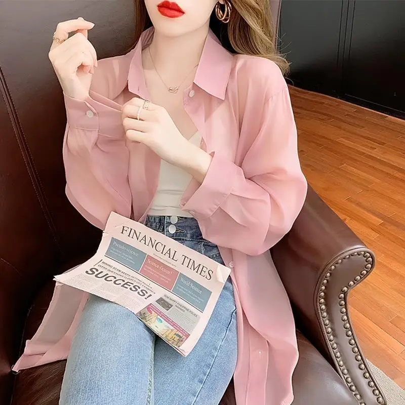 

Ice Silk Sunscreen Shirt Women's New Loose Cardigan Thin Solid Color Breathable Fashion Ultraviolet-proof Shirt Summer Blouse