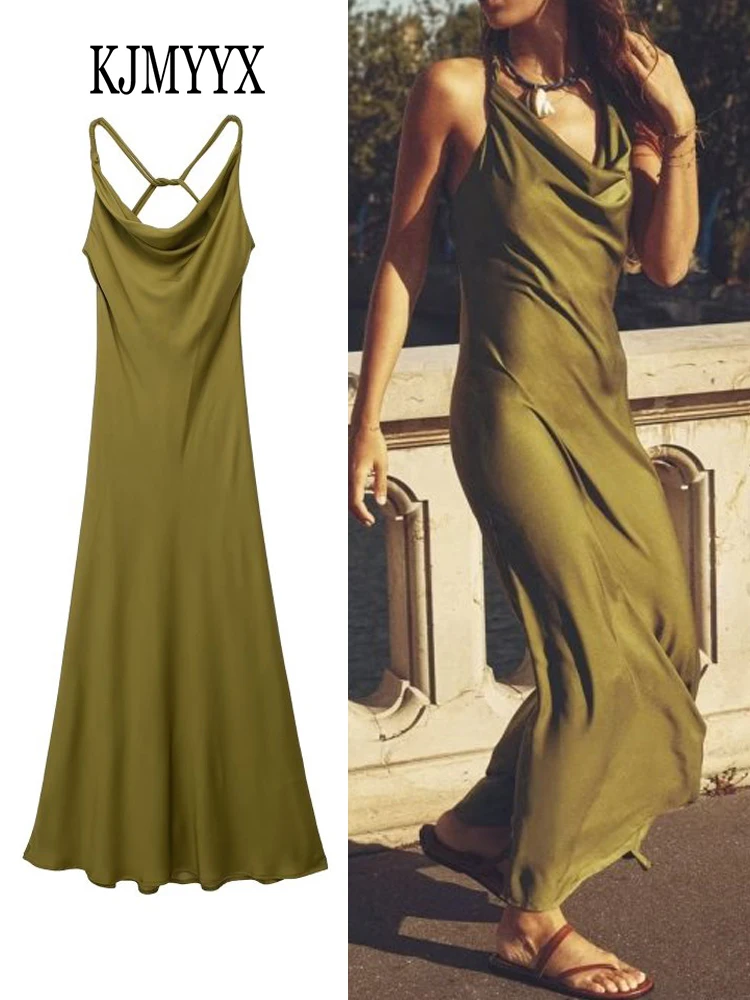 Vestido sexy maxi de chiffon con cuello halter y espalda baja Papaya Tallas Grandes
