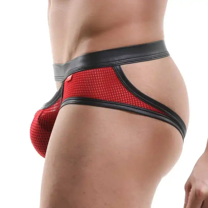 Brand Men Briefs Sexy Mesh See-through Underwear Hollow Out Open Penis Pouch Exotic Gay Lingerie Low-Waist Backless Male Panties 3