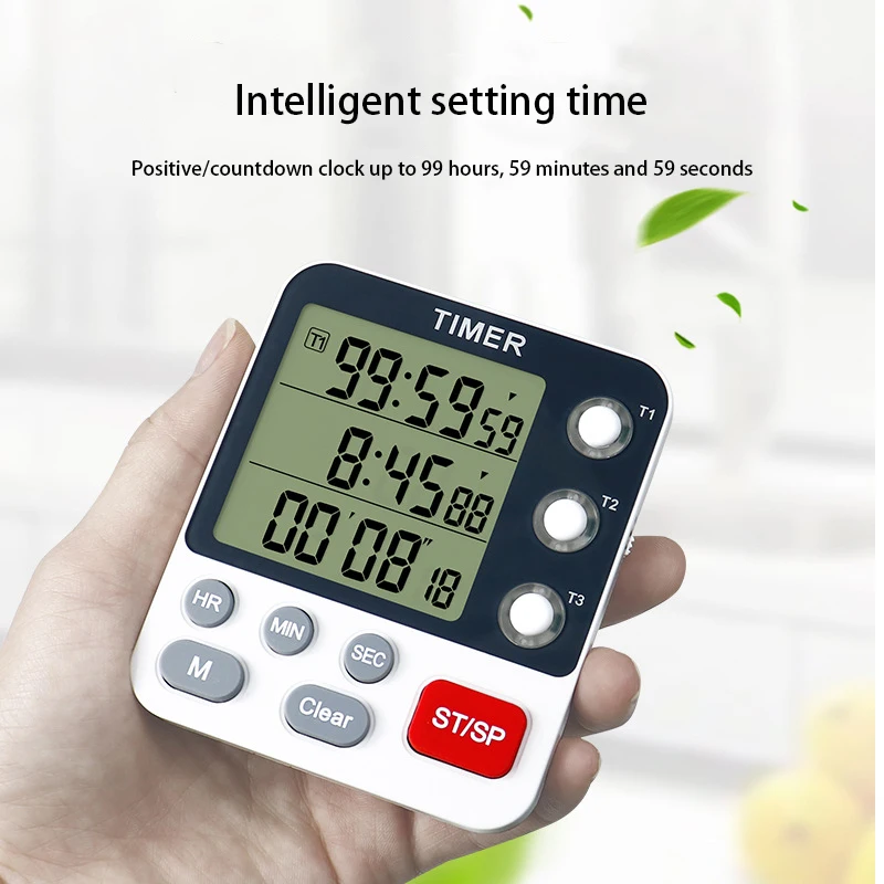 Digital Kitchen Timer 3 Channels Count UP/Down Timer LCD Display for Studying