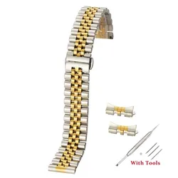 Stainless Steel Solid Watch Band Strap with Hollow Arc Interface - 22mm (Silver Gold)